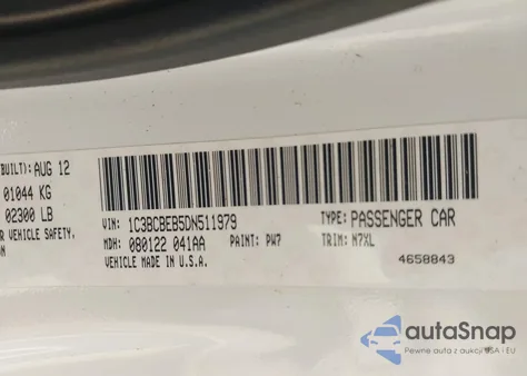 2013 Chrysler 200 Touring z USA, uszkodzony, nr VIN 1C3BCBEB5DN511979